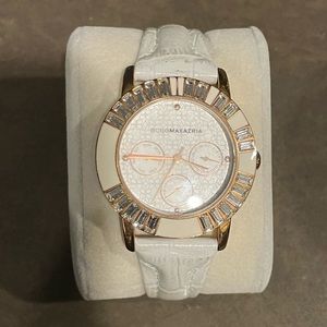 BCBG  Women's Enchante White Crystal Silver Dial White Genuine Leather